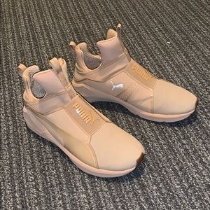 Tan faux nubuck Puma high-top sneakers